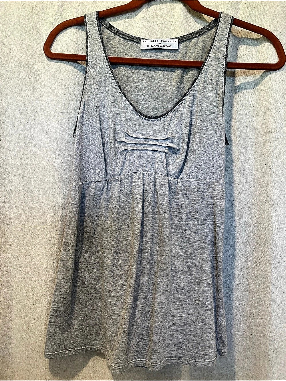 Brunello Cucinelli Pleated Cotton Tank Top Gray S Italy